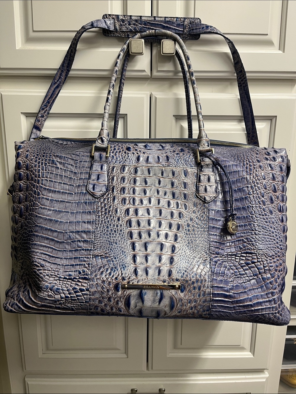 Brahmin Indigo Croc-Embossed Leather Weekender